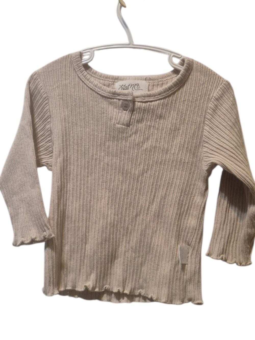 Kids Cream Ribbed Long-Sleeve Henley Top